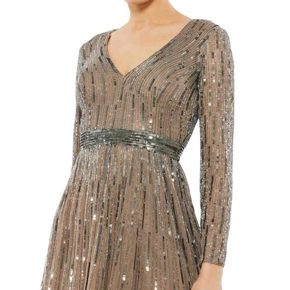 MAC DUGGAL 5528 Long Sleeve Tea Length Midi Dress Sz 2 Dark Taupe NWT $398 ✨ - Picture 4 of 12